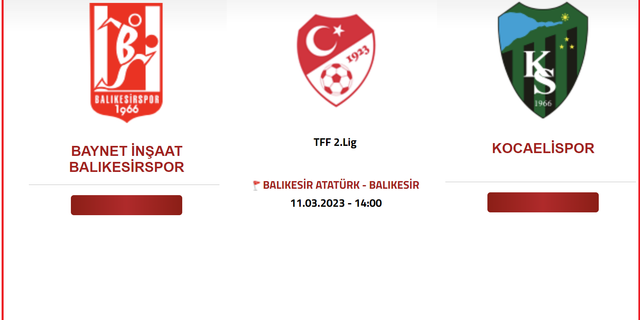 Canlı maç izle Balıkesirspor - Kocaelispor CANLI İZLE!